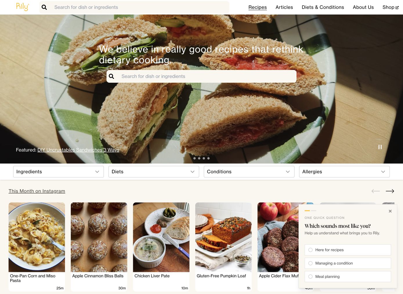 Rily’s website, bringing food photography, recipes and nutrition resources together